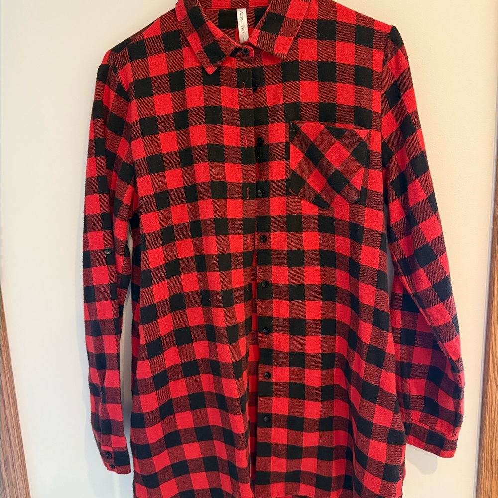 Acting Pro Red and Black Plaid Women's Tunic